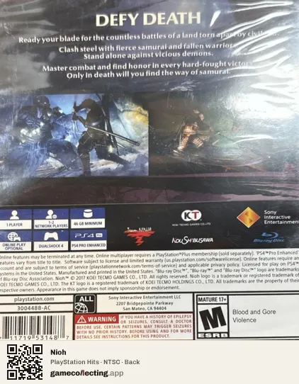 Nioh PlayStation 4, NTSC box back