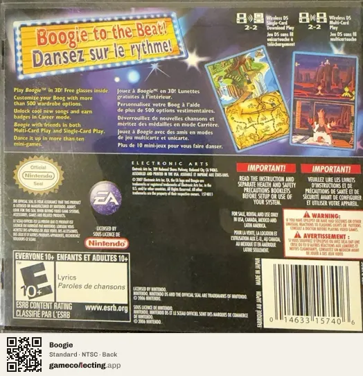 Boogie Nintendo DS, NTSC box back