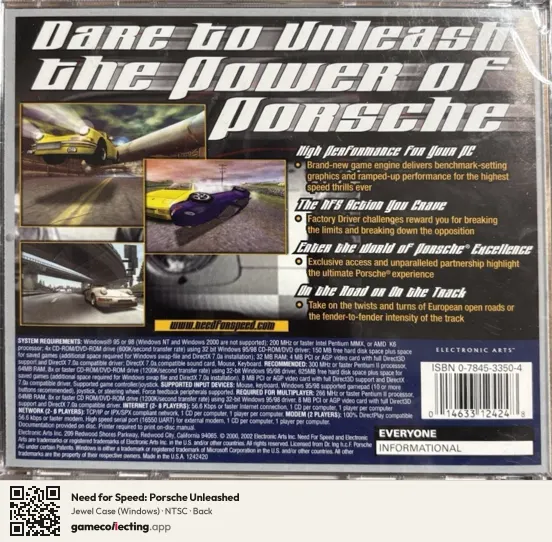 Need for Speed: Porsche Unleashed Computer, NTSC box back