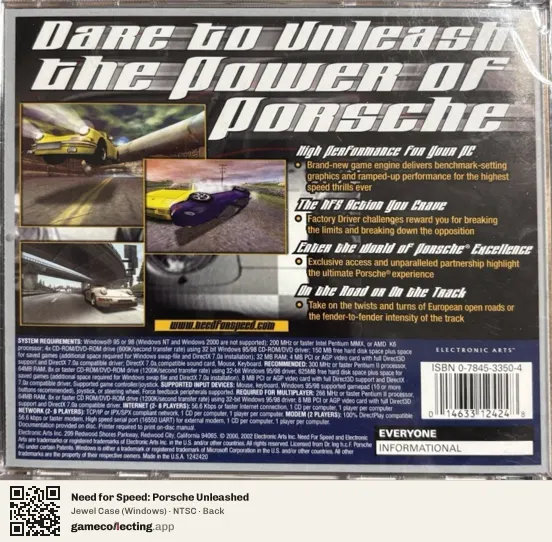 Need for Speed: Porsche Unleashed Computer, NTSC box back