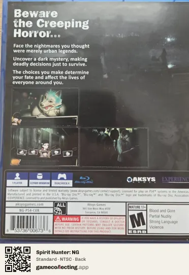 Spirit Hunter: NG PlayStation 4, NTSC box back