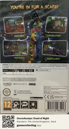 Goosebumps: Dead of Night Nintendo Switch, United Kingdom box back