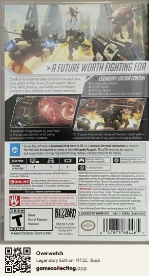 Overwatch Nintendo Switch, NTSC box back