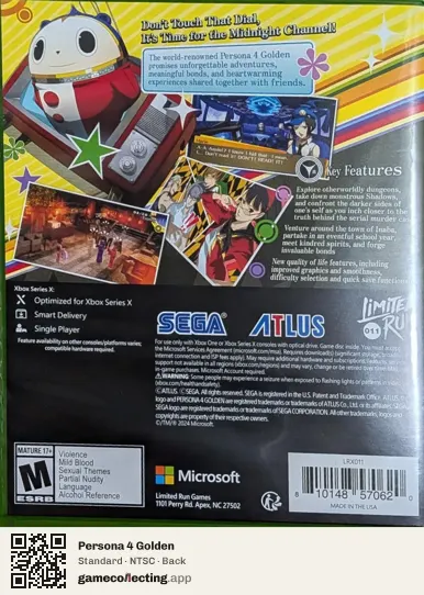 Persona 4 Golden Xbox Series X, NTSC box back