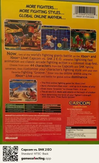 Capcom vs. SNK 2 EO Xbox, NTSC box back
