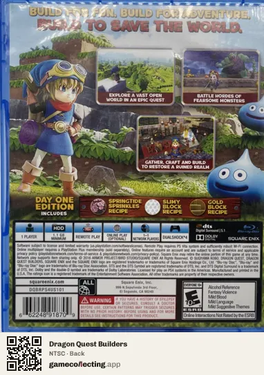 Dragon Quest Builders PlayStation 4, NTSC box back