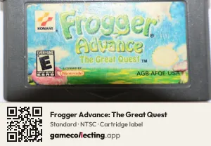 Frogger Advance: The Great Quest Game Boy Advance, NTSC cartridge label