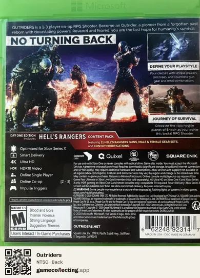 Outriders Xbox Series X, NTSC box back