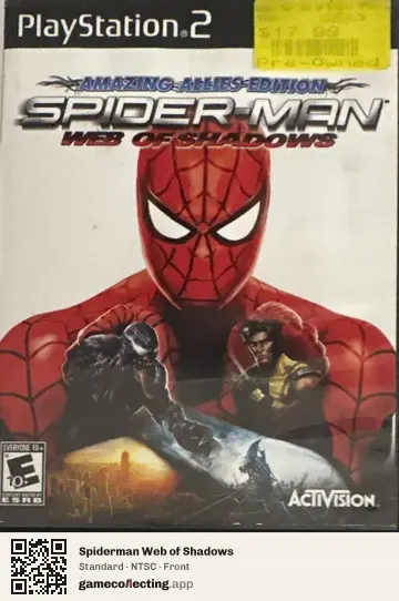 Spiderman Web of Shadows PlayStation 2, NTSC box front