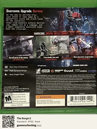 The Surge 2 Xbox One, NTSC box back