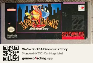 We're Back! A Dinosaur's Story Super Nintendo Entertainment System, NTSC cartridge label