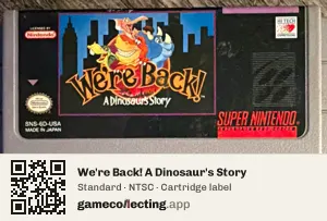 We're Back! A Dinosaur's Story Super Nintendo Entertainment System, NTSC cartridge label