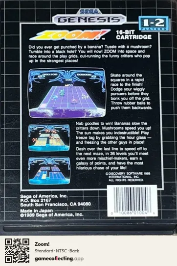 Zoom! Sega Mega Drive / Genesis, NTSC box back