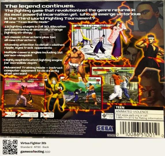 Virtua Fighter 3tb Sega Dreamcast, NTSC box back