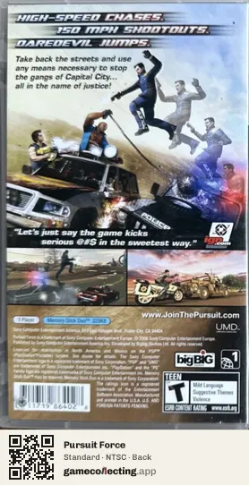 Pursuit Force PlayStation Portable, NTSC box back