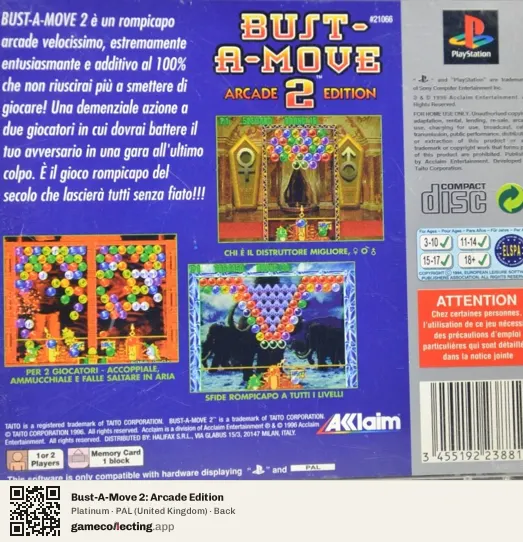 Bust-A-Move 2: Arcade Edition PlayStation, United Kingdom box back