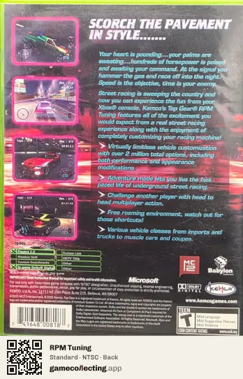 RPM Tuning Xbox, NTSC box back