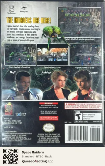Space Raiders Nintendo GameCube, NTSC box back
