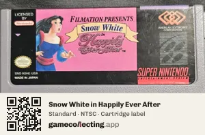 Snow White in Happily Ever After Super Nintendo Entertainment System, NTSC cartridge label
