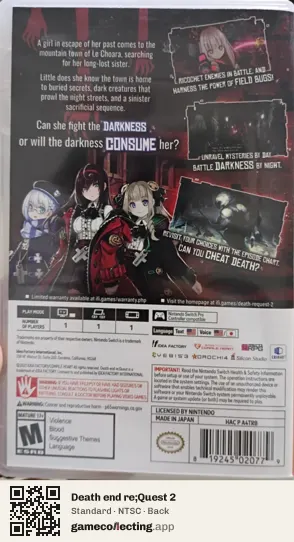 Death end re;Quest 2 Nintendo Switch, NTSC box back