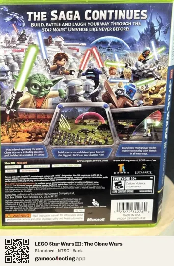 LEGO Star Wars III: The Clone Wars Xbox 360, NTSC box back