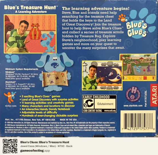 Blue's Clues: Blue's Treasure Hunt Computer, NTSC box back