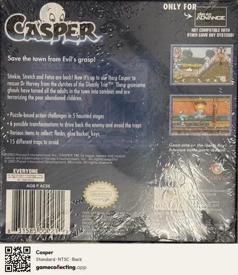 Casper Game Boy Advance, NTSC box back