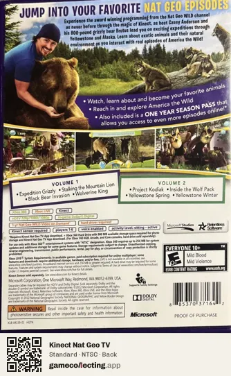 Kinect Nat Geo TV Xbox 360, NTSC box back