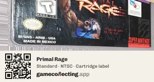 Primal Rage Super Nintendo Entertainment System, NTSC cartridge label