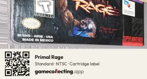 Primal Rage Super Nintendo Entertainment System, NTSC cartridge label