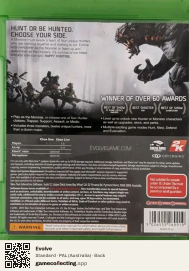 Evolve Xbox One, Australia box back