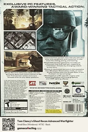 Tom Clancy's Ghost Recon Advanced Warfighter Computer, NTSC box back