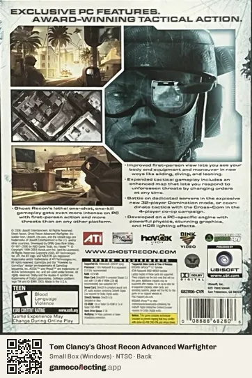 Tom Clancy's Ghost Recon Advanced Warfighter Computer, NTSC box back