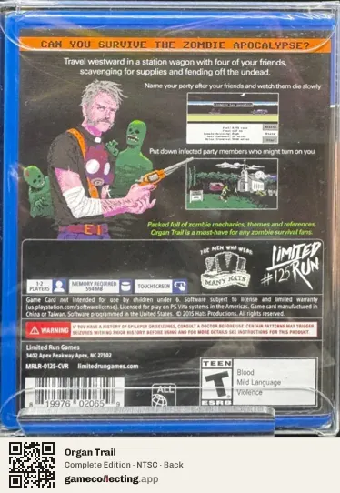 Organ Trail PlayStation Vita, NTSC box back