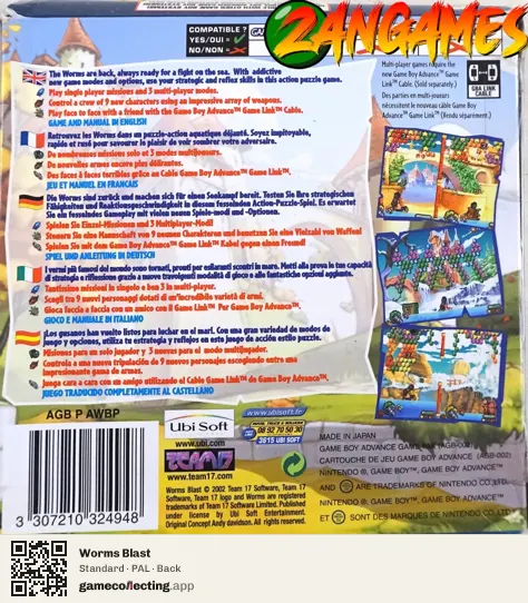 Worms Blast Game Boy Advance, PAL box back