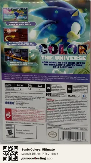 Sonic Colors: Ultimate Nintendo Switch, NTSC box back