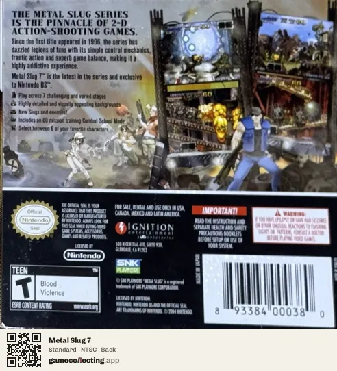 Metal Slug 7 Nintendo DS, NTSC box back