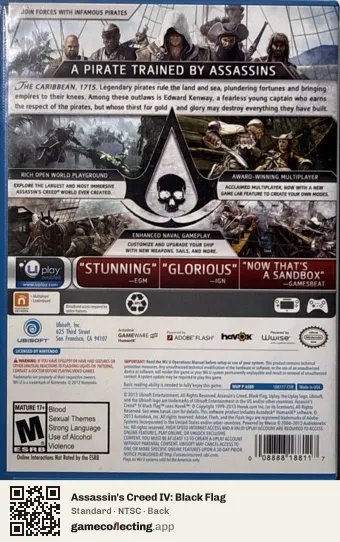 Assassin's Creed IV: Black Flag Nintendo Wii U, NTSC box back