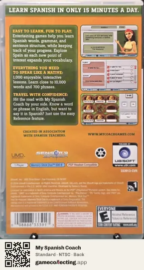 My Spanish Coach PlayStation Portable, NTSC box back