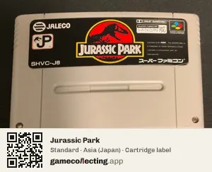 Jurassic Park Super Nintendo Entertainment System, Asia cartridge label