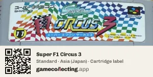 Super F1 Circus 3 Super Nintendo Entertainment System, Asia cartridge label