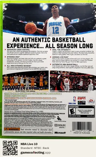 NBA Live 10 Xbox 360, NTSC box back