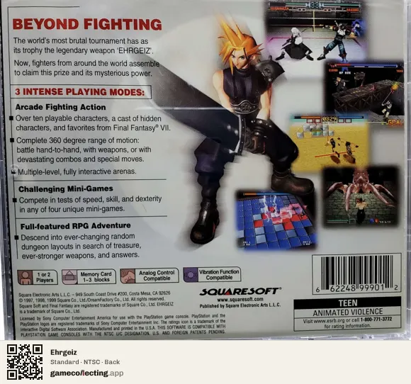 Ehrgeiz PlayStation, NTSC box back
