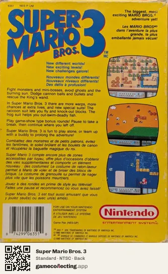 Super Mario Bros. 3 Nintendo Entertainment System, NTSC box back