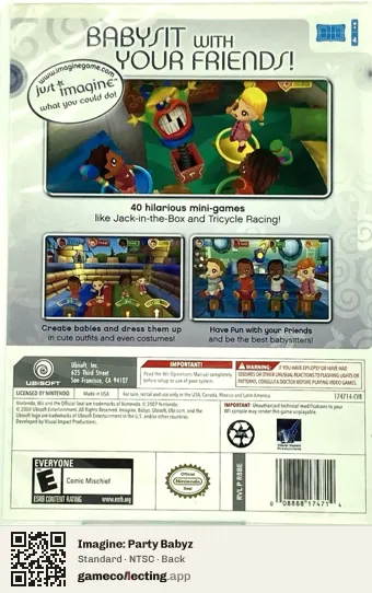 Imagine: Party Babyz Nintendo Wii, NTSC box back