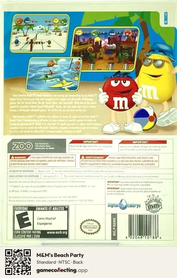 M&M's Beach Party Nintendo Wii, NTSC box back