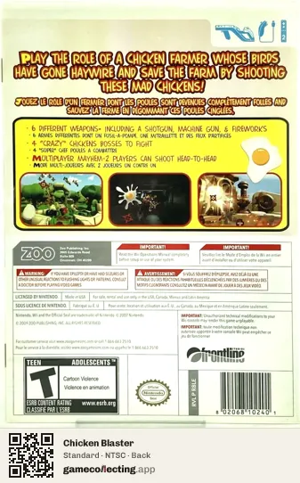 Chicken Blaster Nintendo Wii, NTSC box back