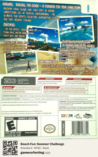 Beach Fun: Summer Challenge Nintendo Wii, NTSC box back