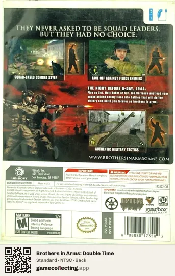 Brothers in Arms: Double Time Nintendo Wii, NTSC box back