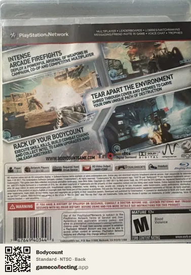 Bodycount PlayStation 3, NTSC box back